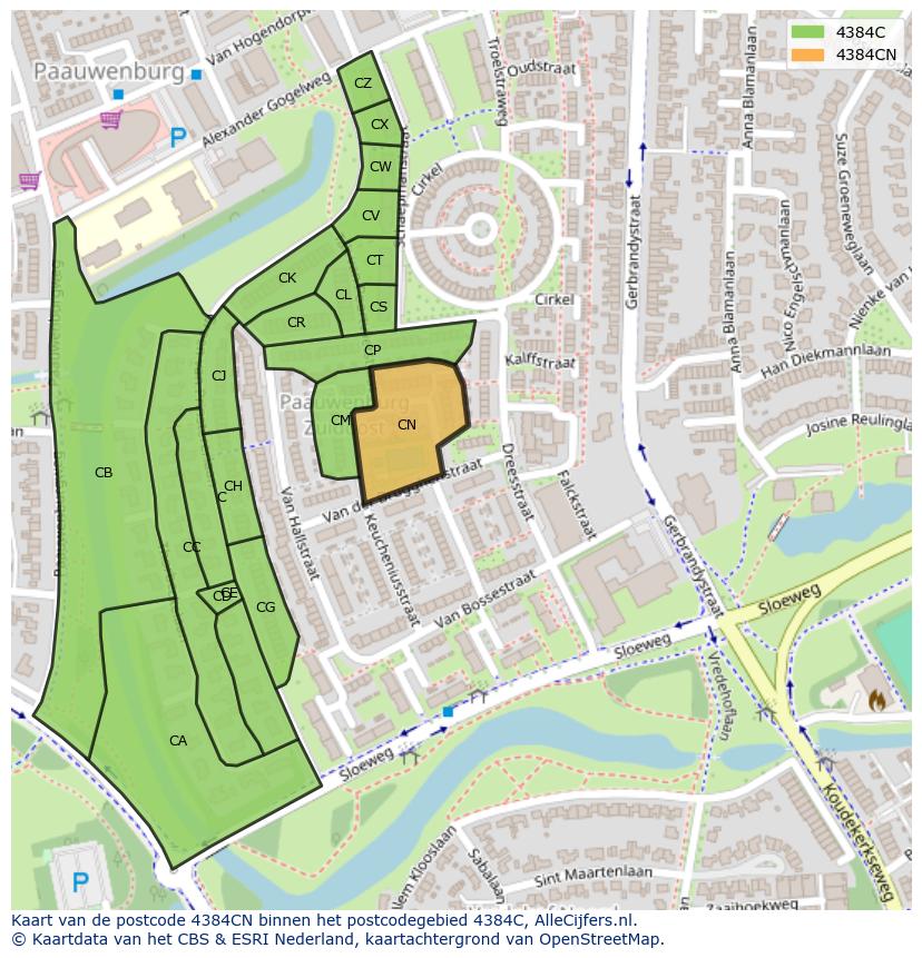 Afbeelding van het postcodegebied 4384 CN op de kaart.