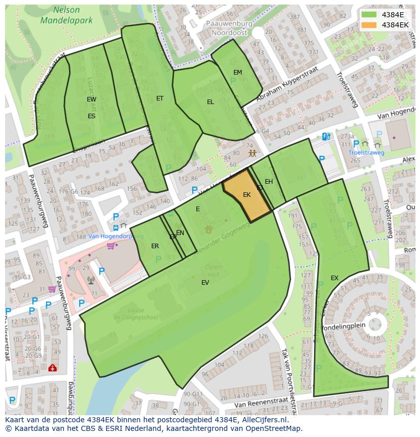 Afbeelding van het postcodegebied 4384 EK op de kaart.