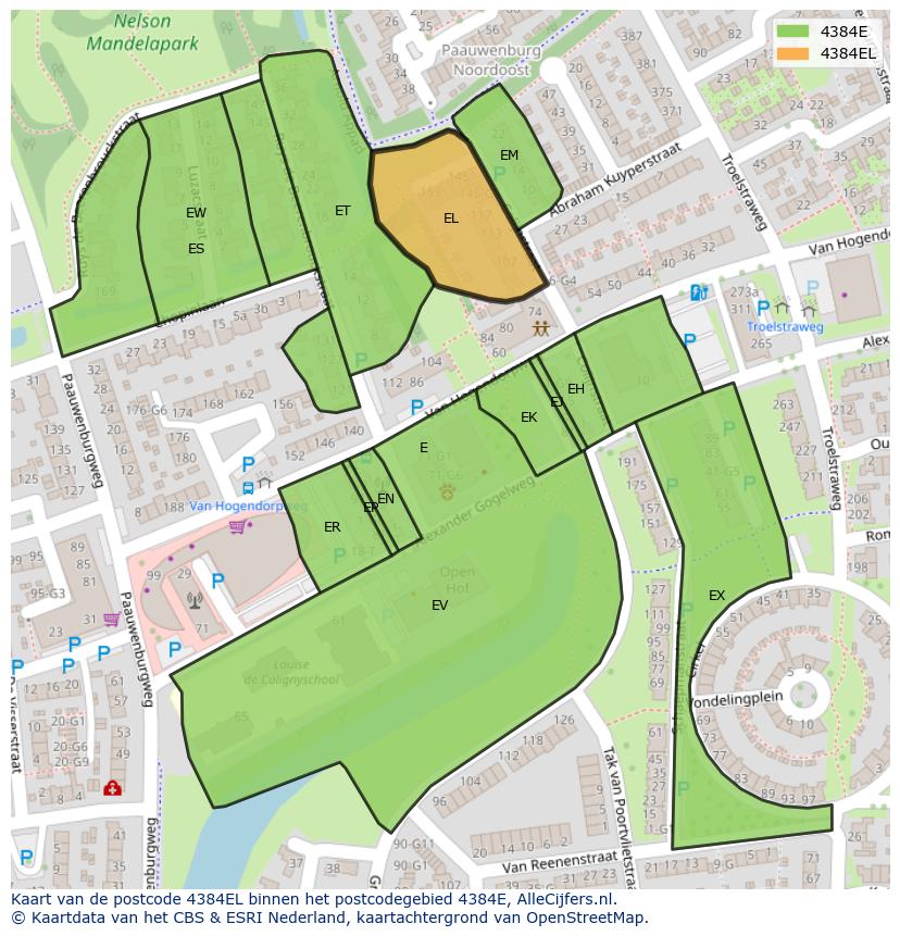 Afbeelding van het postcodegebied 4384 EL op de kaart.