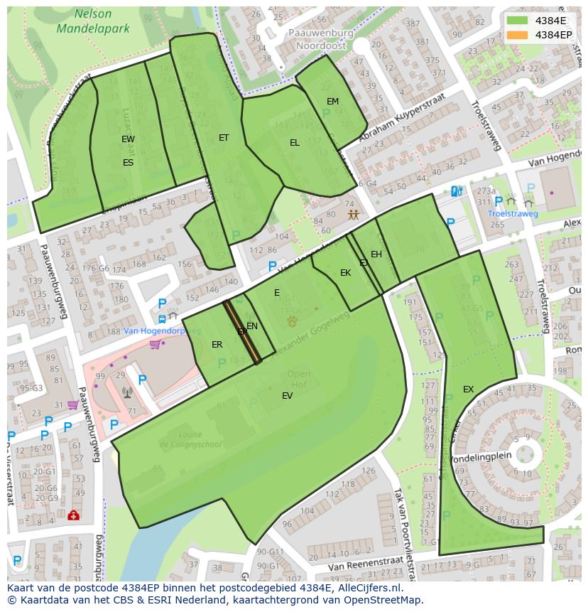 Afbeelding van het postcodegebied 4384 EP op de kaart.