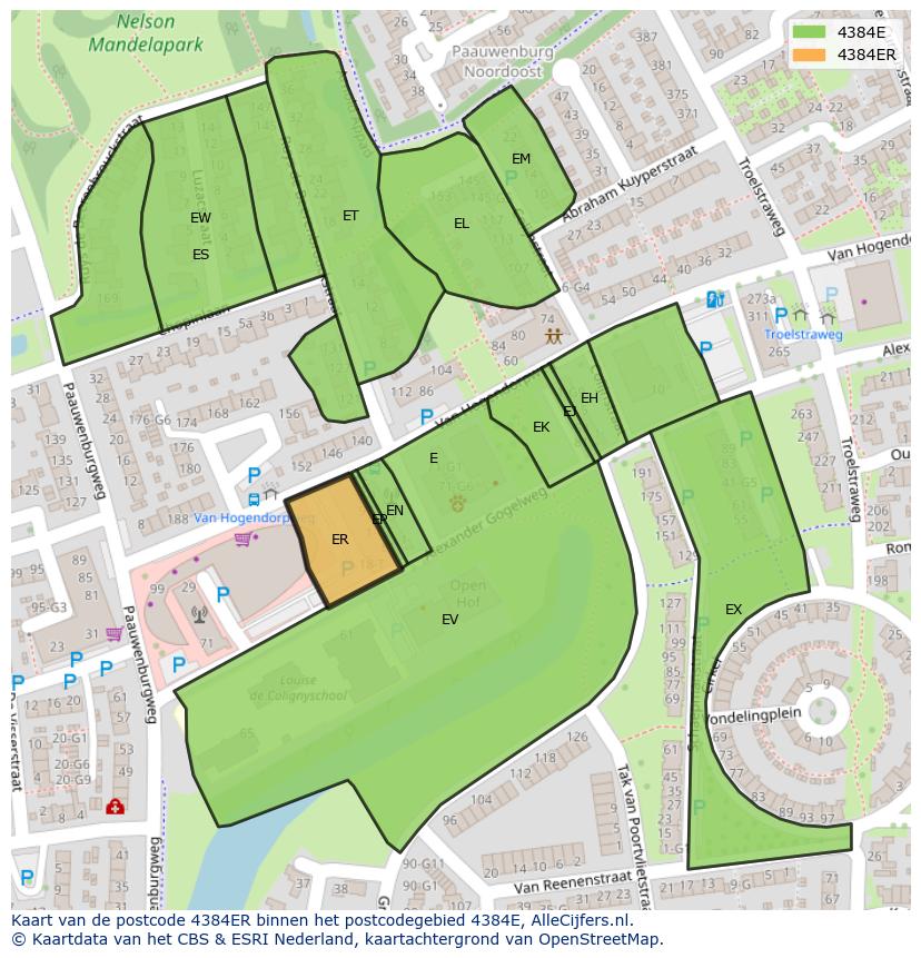 Afbeelding van het postcodegebied 4384 ER op de kaart.