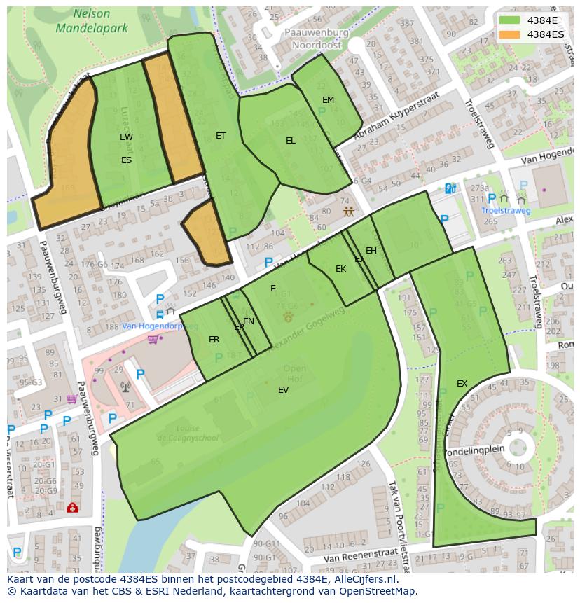 Afbeelding van het postcodegebied 4384 ES op de kaart.