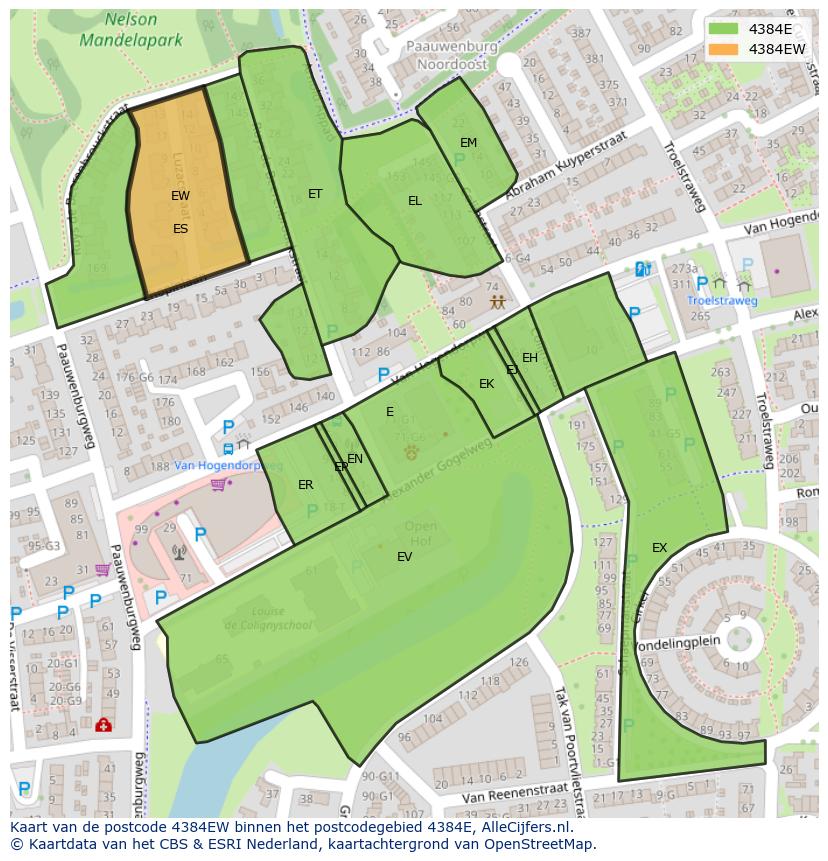 Afbeelding van het postcodegebied 4384 EW op de kaart.
