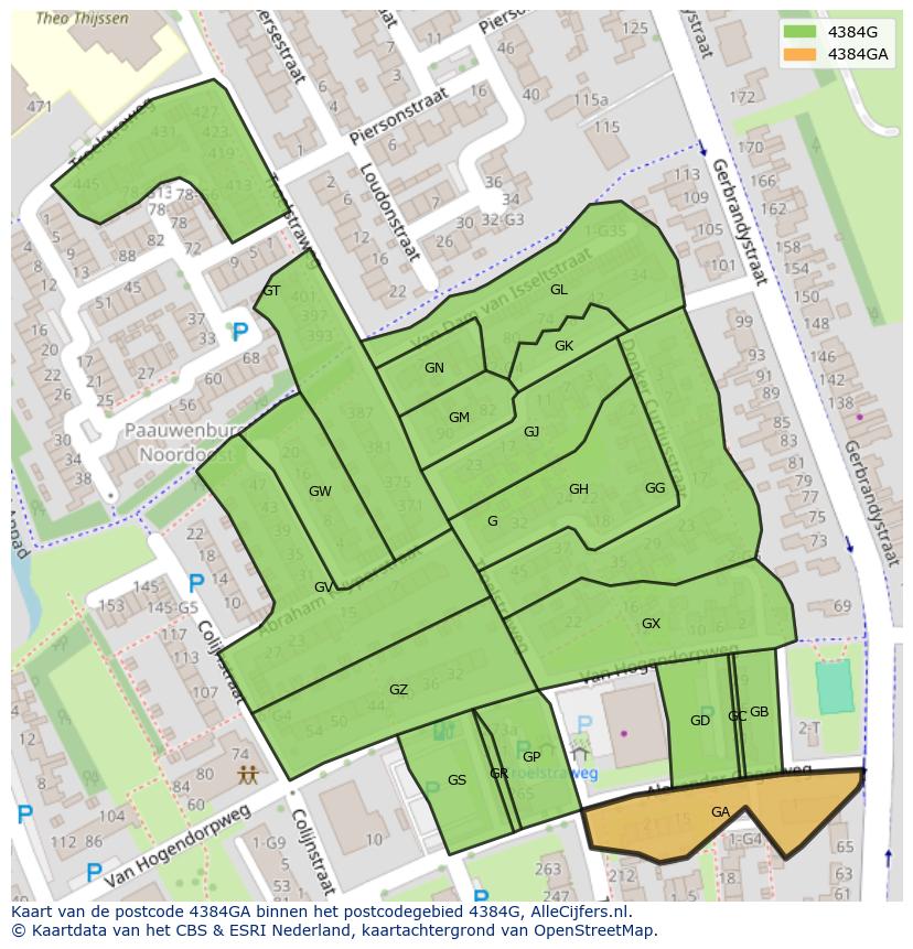 Afbeelding van het postcodegebied 4384 GA op de kaart.
