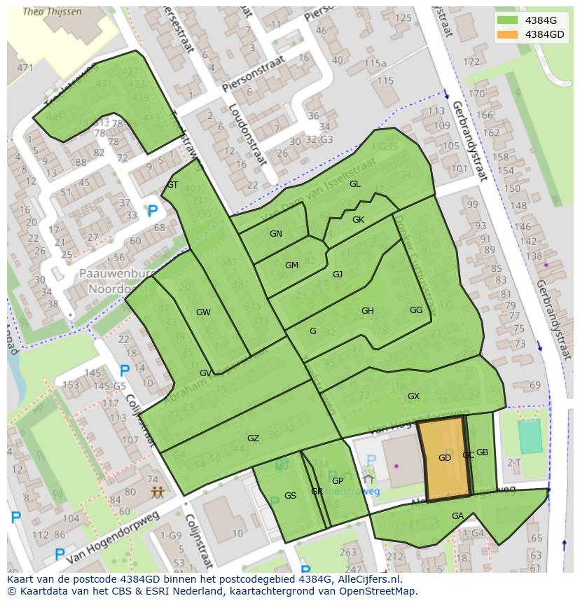 Afbeelding van het postcodegebied 4384 GD op de kaart.