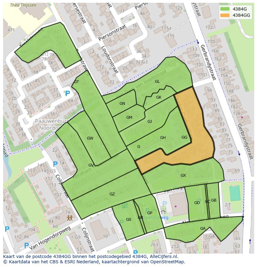 Afbeelding van het postcodegebied 4384 GG op de kaart.