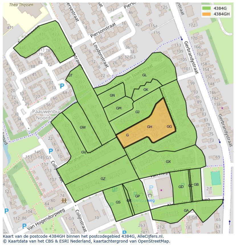 Afbeelding van het postcodegebied 4384 GH op de kaart.