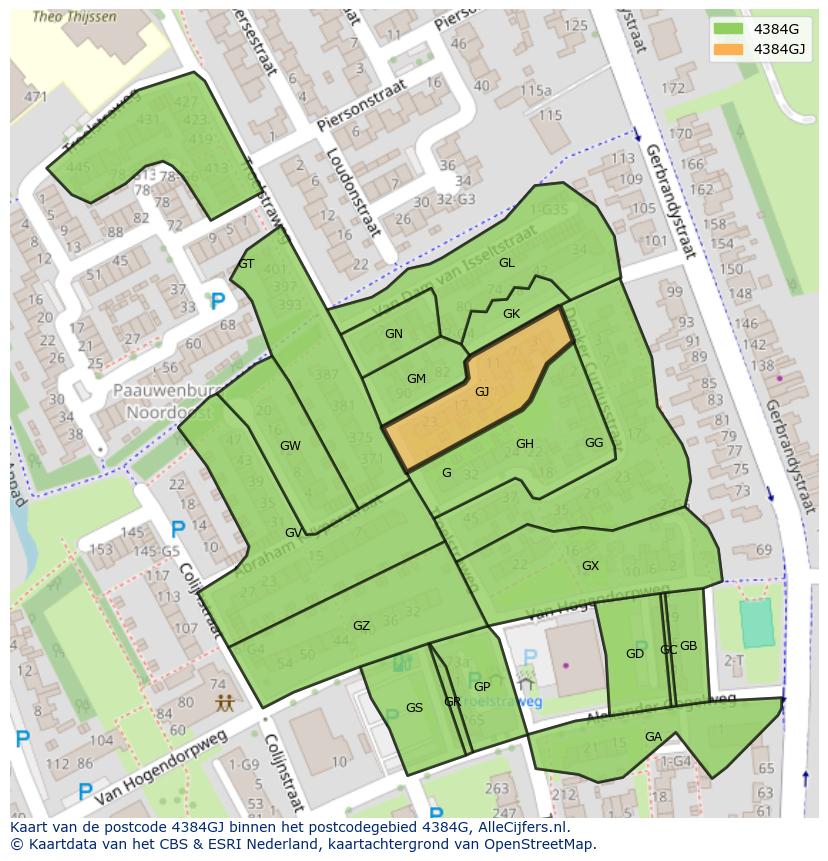 Afbeelding van het postcodegebied 4384 GJ op de kaart.