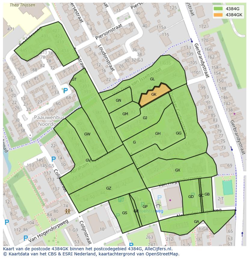 Afbeelding van het postcodegebied 4384 GK op de kaart.