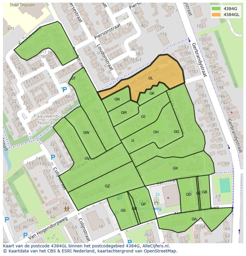 Afbeelding van het postcodegebied 4384 GL op de kaart.