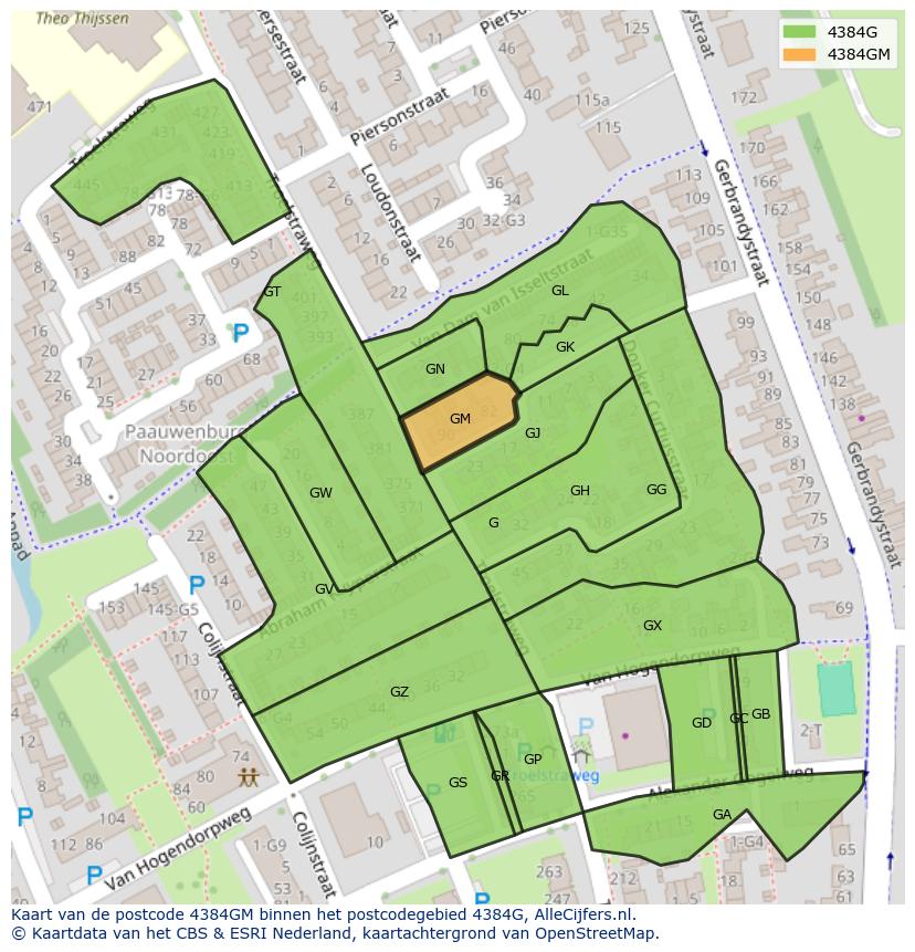 Afbeelding van het postcodegebied 4384 GM op de kaart.