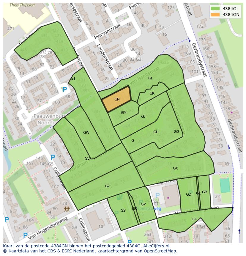 Afbeelding van het postcodegebied 4384 GN op de kaart.