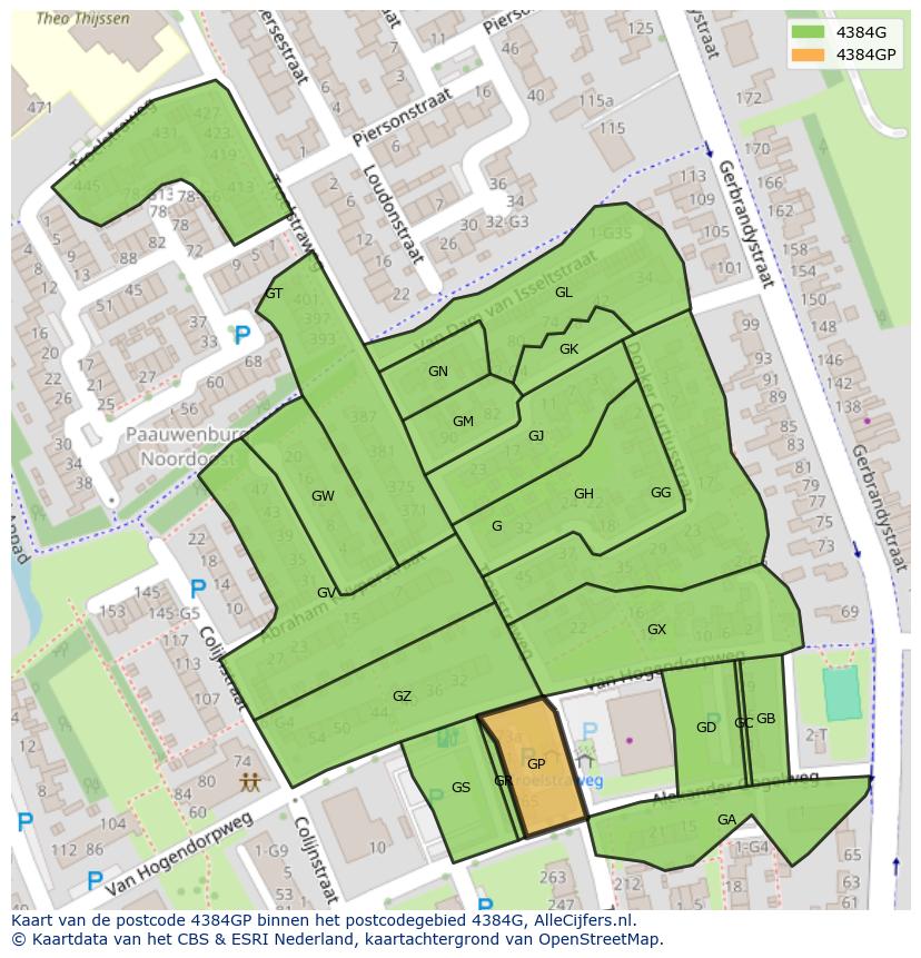 Afbeelding van het postcodegebied 4384 GP op de kaart.