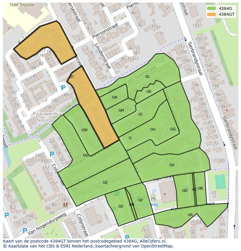 Afbeelding van het postcodegebied 4384 GT op de kaart.