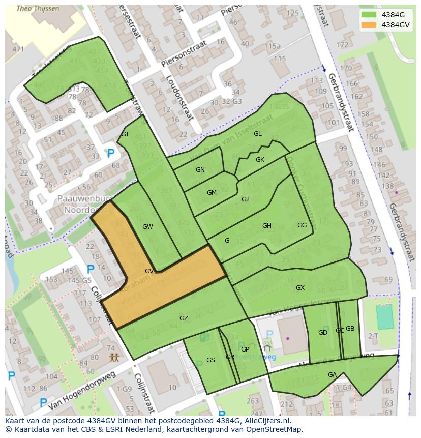 Afbeelding van het postcodegebied 4384 GV op de kaart.