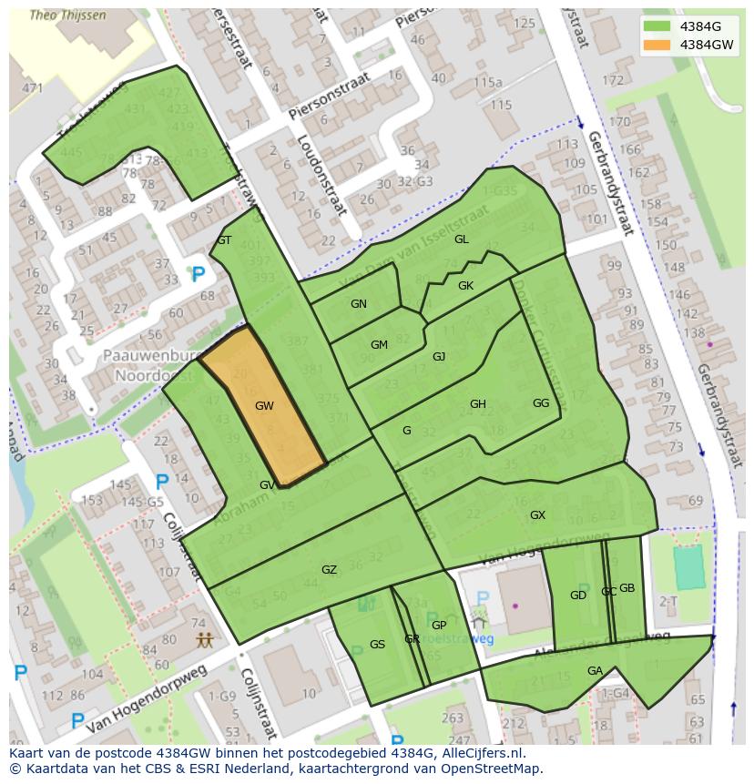 Afbeelding van het postcodegebied 4384 GW op de kaart.
