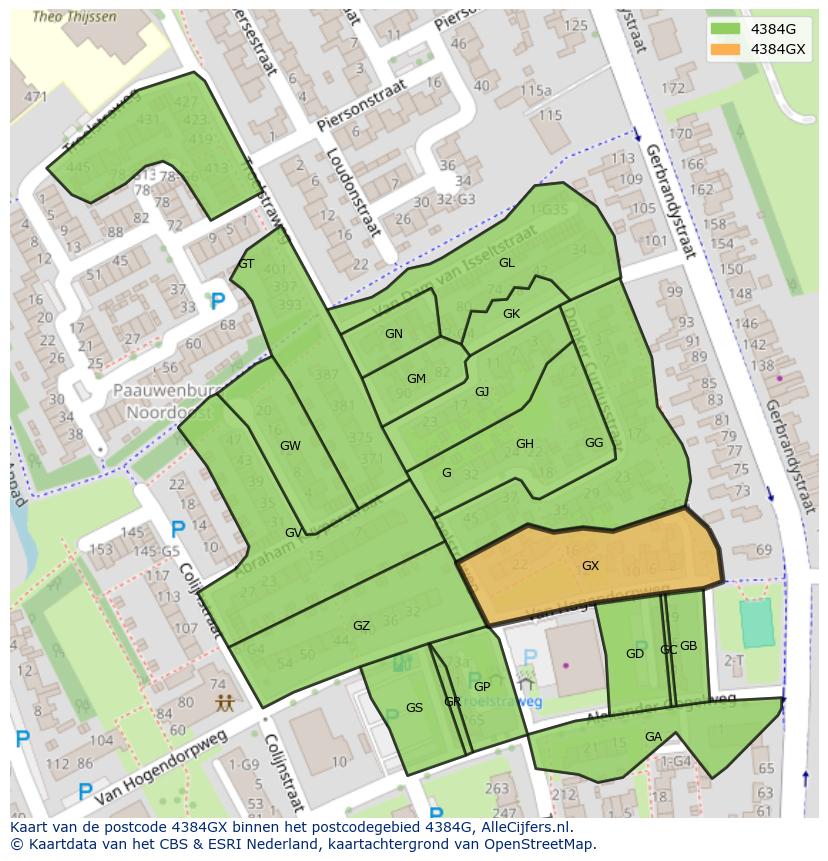Afbeelding van het postcodegebied 4384 GX op de kaart.