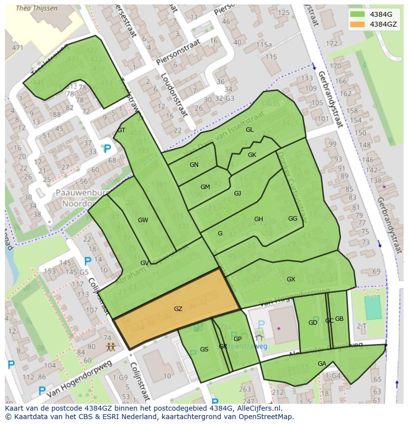 Afbeelding van het postcodegebied 4384 GZ op de kaart.