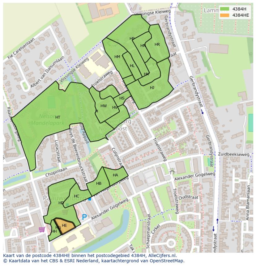 Afbeelding van het postcodegebied 4384 HE op de kaart.