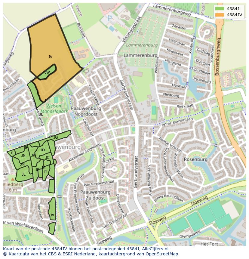 Afbeelding van het postcodegebied 4384 JV op de kaart.