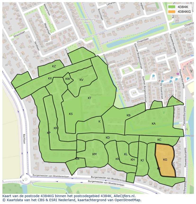 Afbeelding van het postcodegebied 4384 KG op de kaart.
