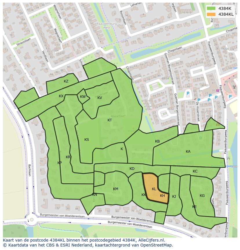 Afbeelding van het postcodegebied 4384 KL op de kaart.