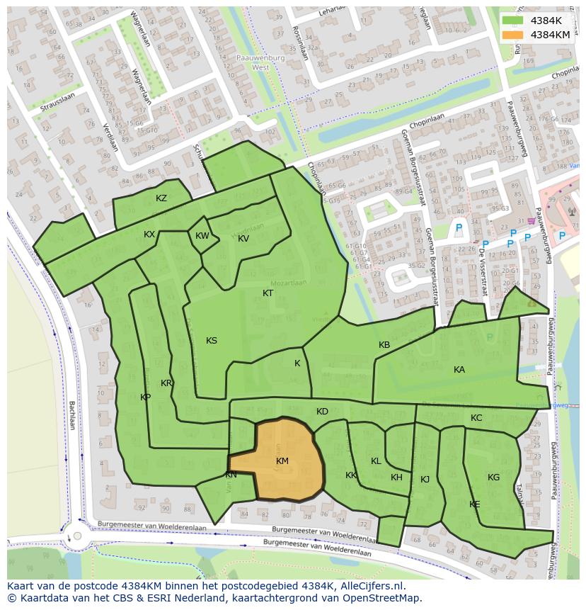 Afbeelding van het postcodegebied 4384 KM op de kaart.