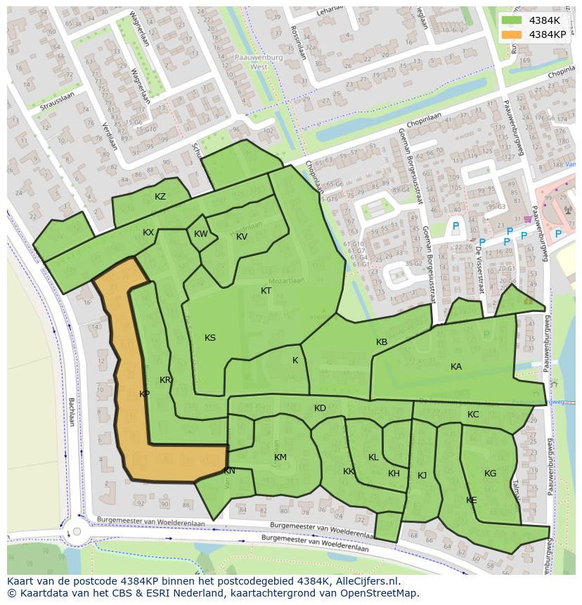 Afbeelding van het postcodegebied 4384 KP op de kaart.