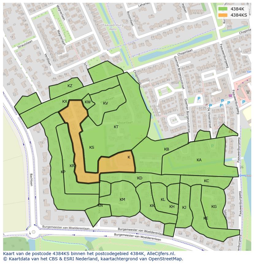 Afbeelding van het postcodegebied 4384 KS op de kaart.