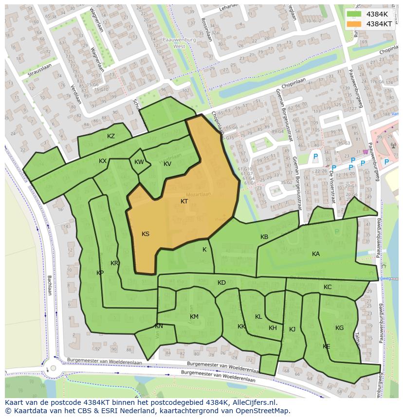 Afbeelding van het postcodegebied 4384 KT op de kaart.