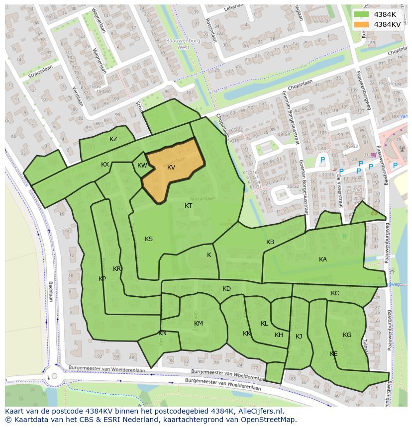 Afbeelding van het postcodegebied 4384 KV op de kaart.