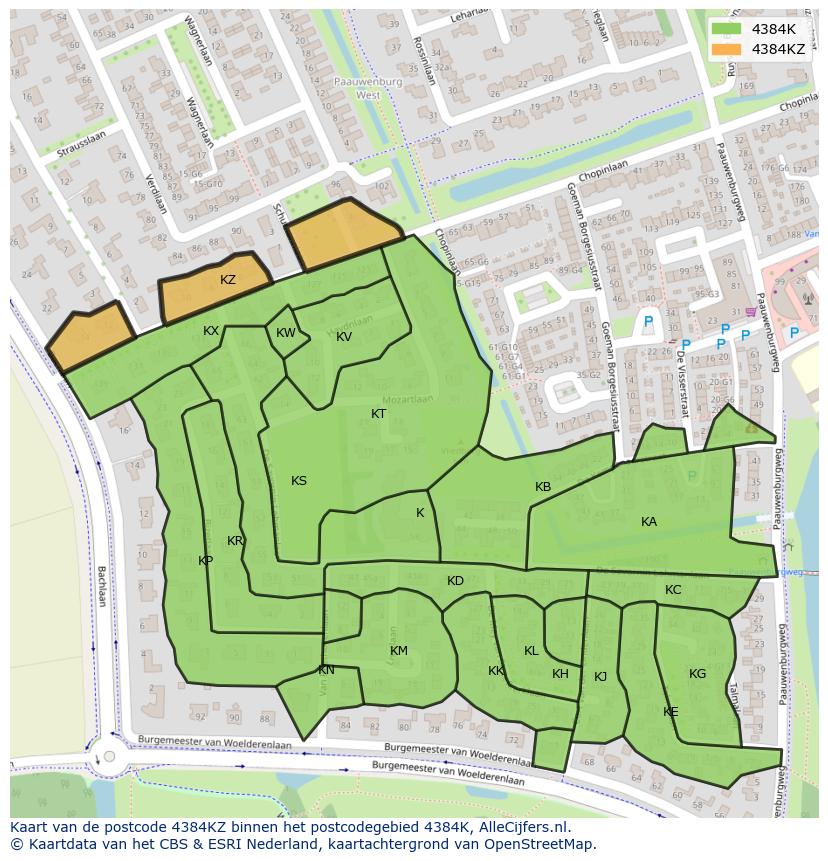 Afbeelding van het postcodegebied 4384 KZ op de kaart.