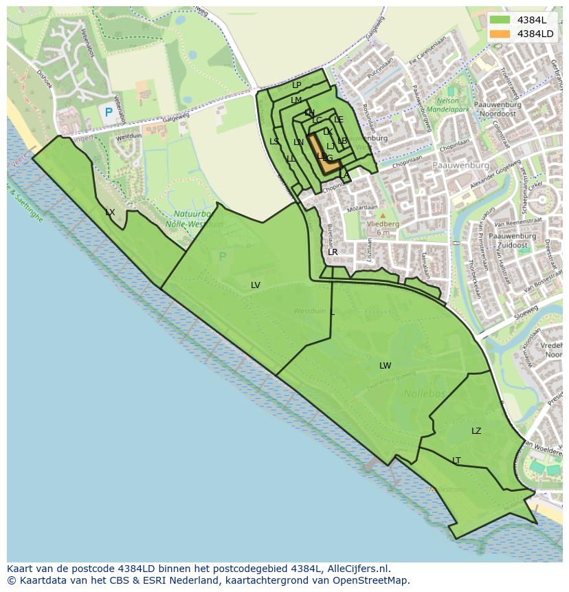 Afbeelding van het postcodegebied 4384 LD op de kaart.