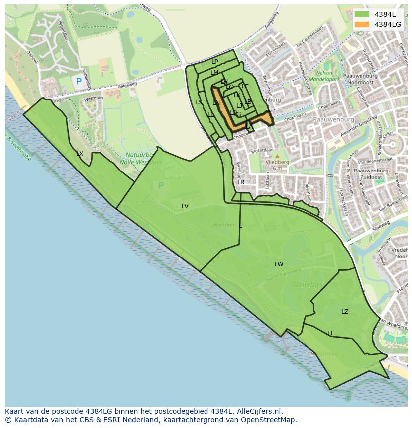 Afbeelding van het postcodegebied 4384 LG op de kaart.