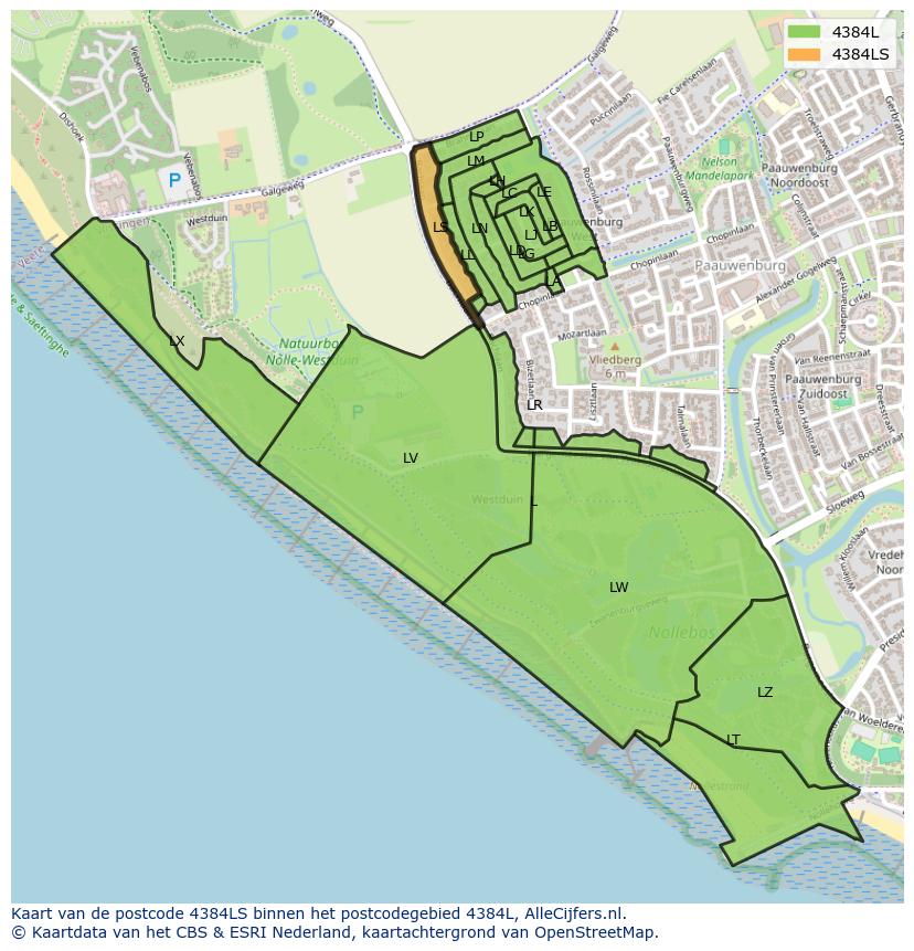Afbeelding van het postcodegebied 4384 LS op de kaart.