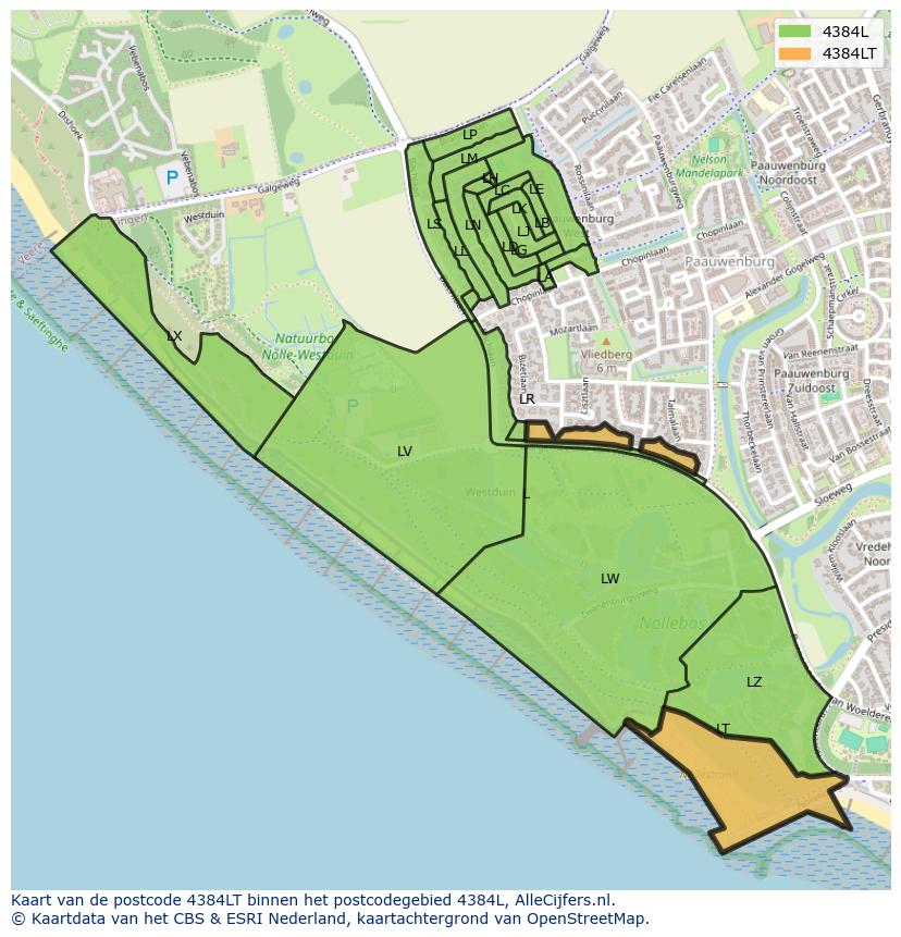 Afbeelding van het postcodegebied 4384 LT op de kaart.