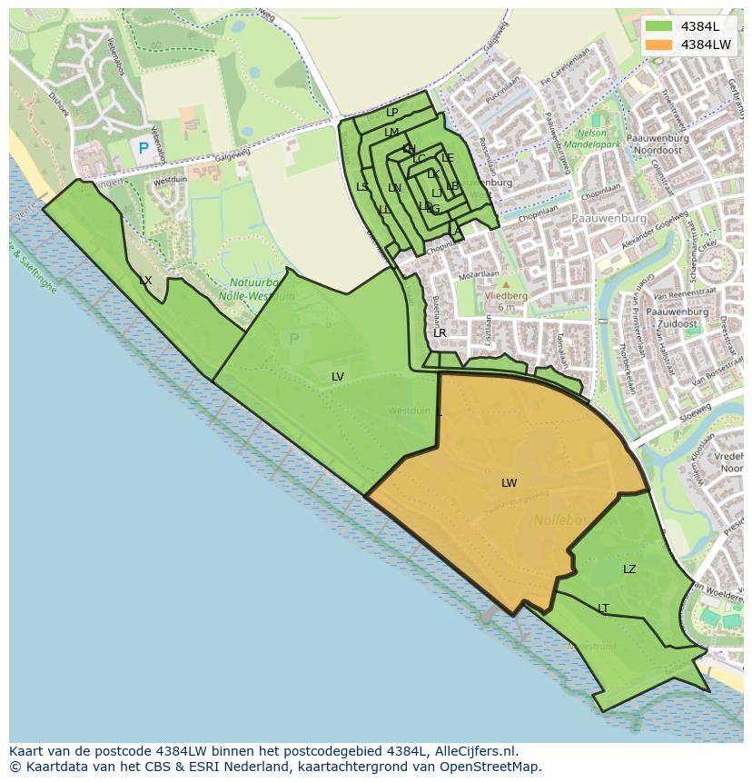 Afbeelding van het postcodegebied 4384 LW op de kaart.