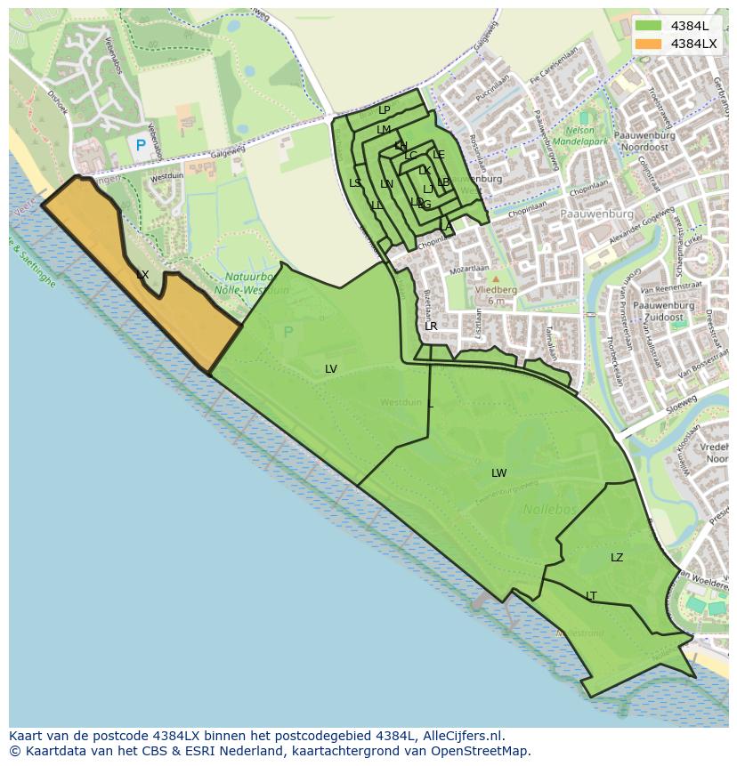 Afbeelding van het postcodegebied 4384 LX op de kaart.