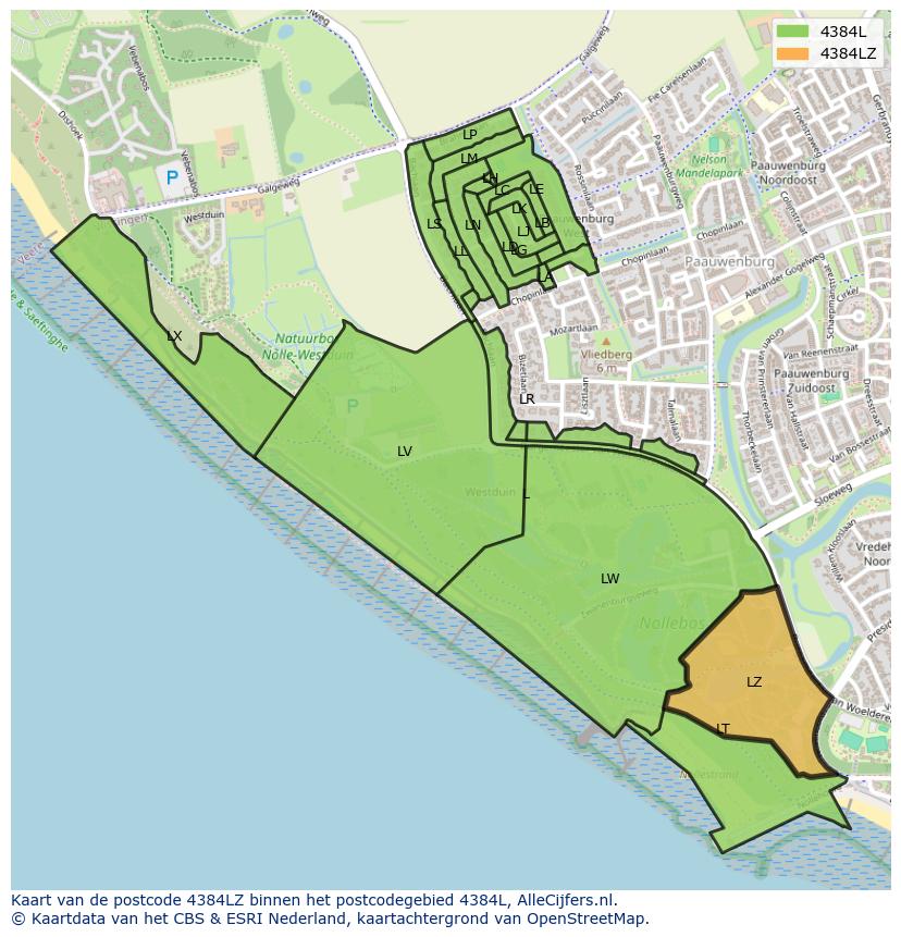 Afbeelding van het postcodegebied 4384 LZ op de kaart.
