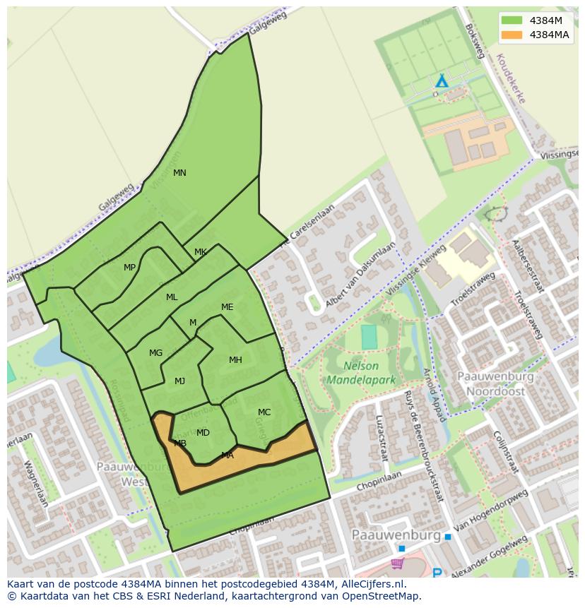 Afbeelding van het postcodegebied 4384 MA op de kaart.