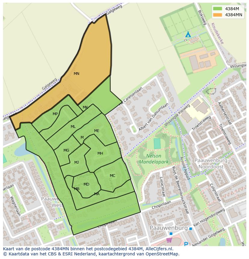 Afbeelding van het postcodegebied 4384 MN op de kaart.