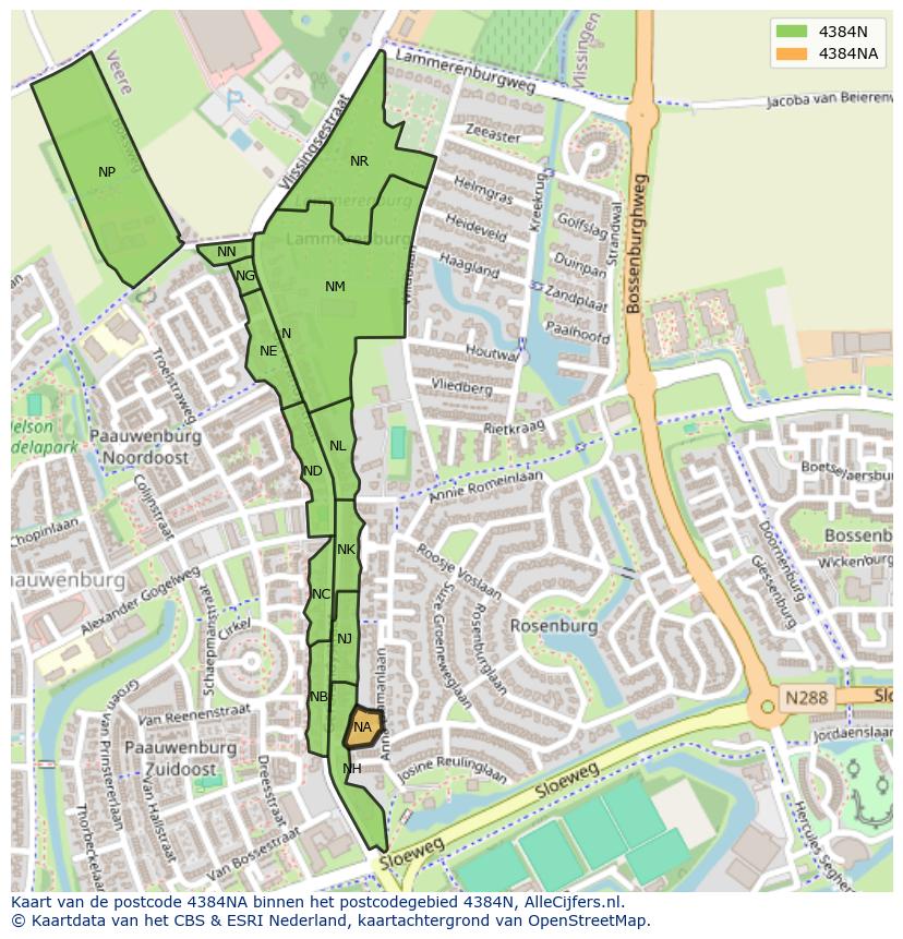 Afbeelding van het postcodegebied 4384 NA op de kaart.