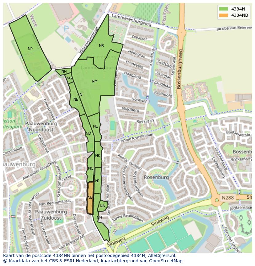 Afbeelding van het postcodegebied 4384 NB op de kaart.