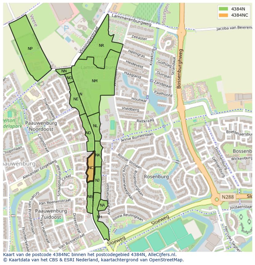 Afbeelding van het postcodegebied 4384 NC op de kaart.
