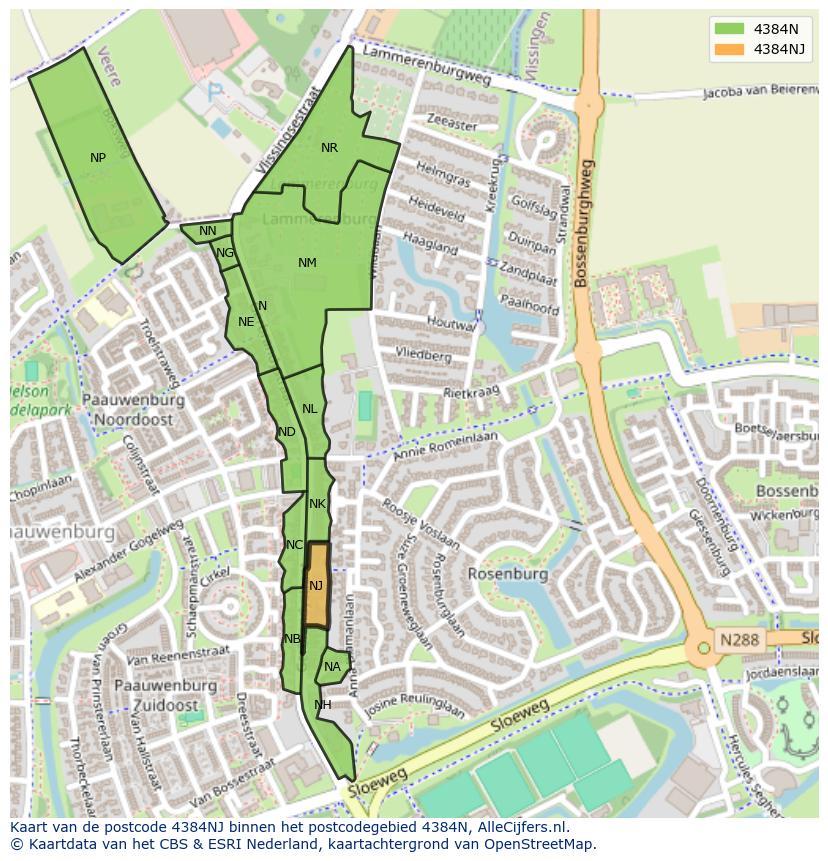 Afbeelding van het postcodegebied 4384 NJ op de kaart.