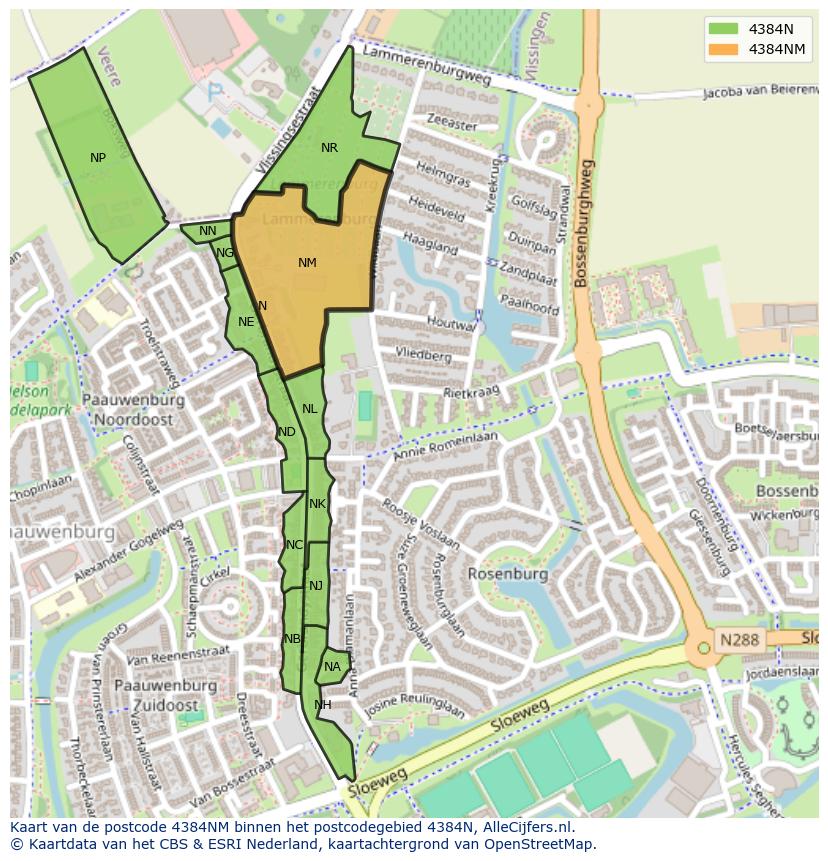 Afbeelding van het postcodegebied 4384 NM op de kaart.