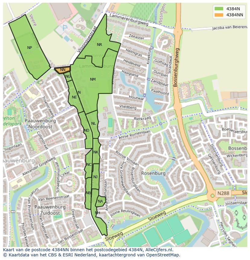 Afbeelding van het postcodegebied 4384 NN op de kaart.