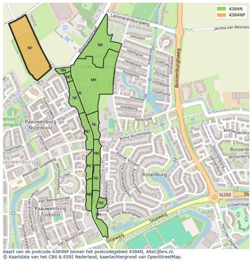Afbeelding van het postcodegebied 4384 NP op de kaart.