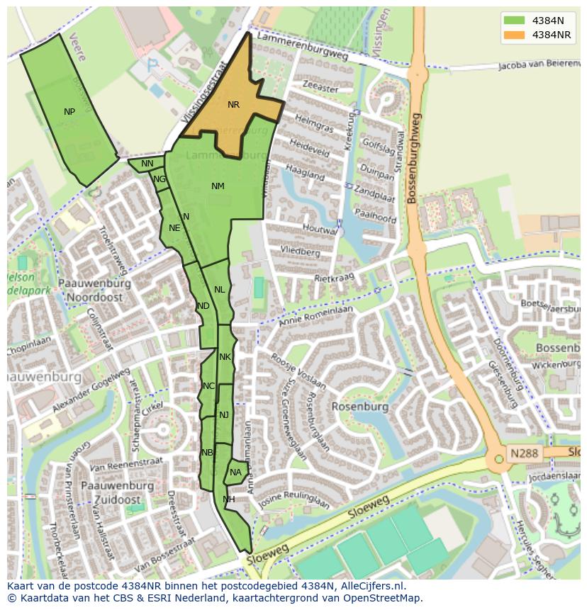 Afbeelding van het postcodegebied 4384 NR op de kaart.