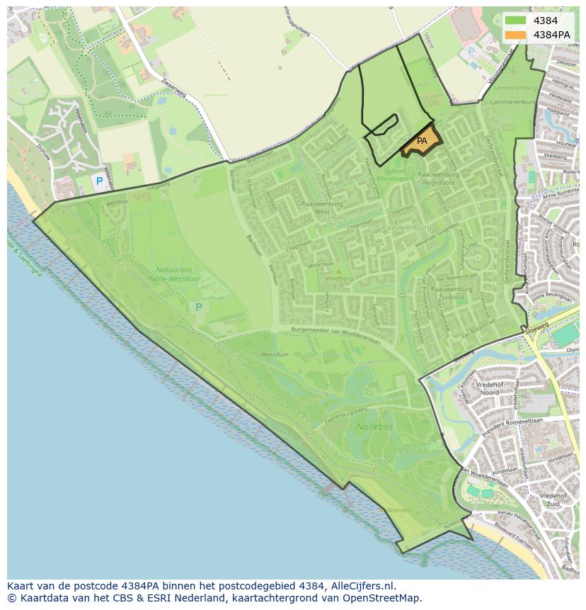 Afbeelding van het postcodegebied 4384 PA op de kaart.